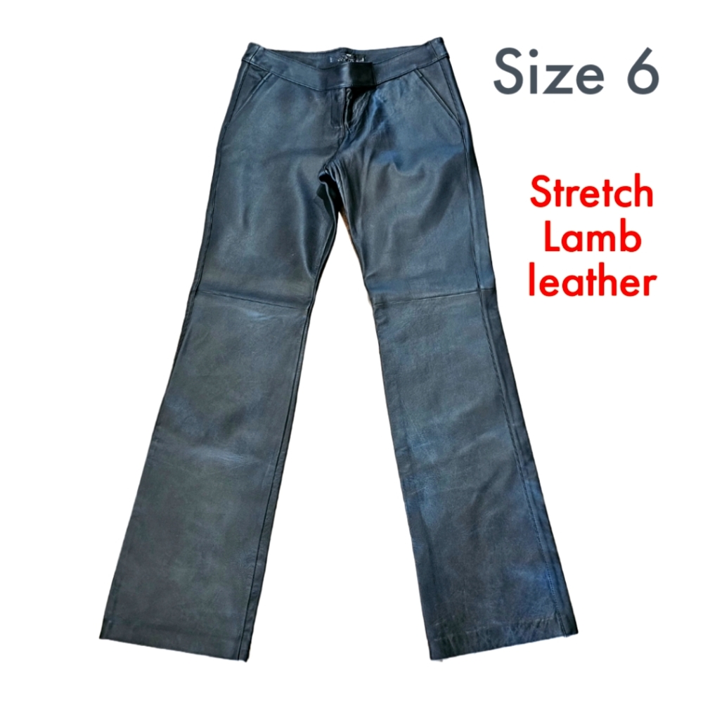 Joseph Israel black 100% lamb leather stretch pants Size 6, designer
